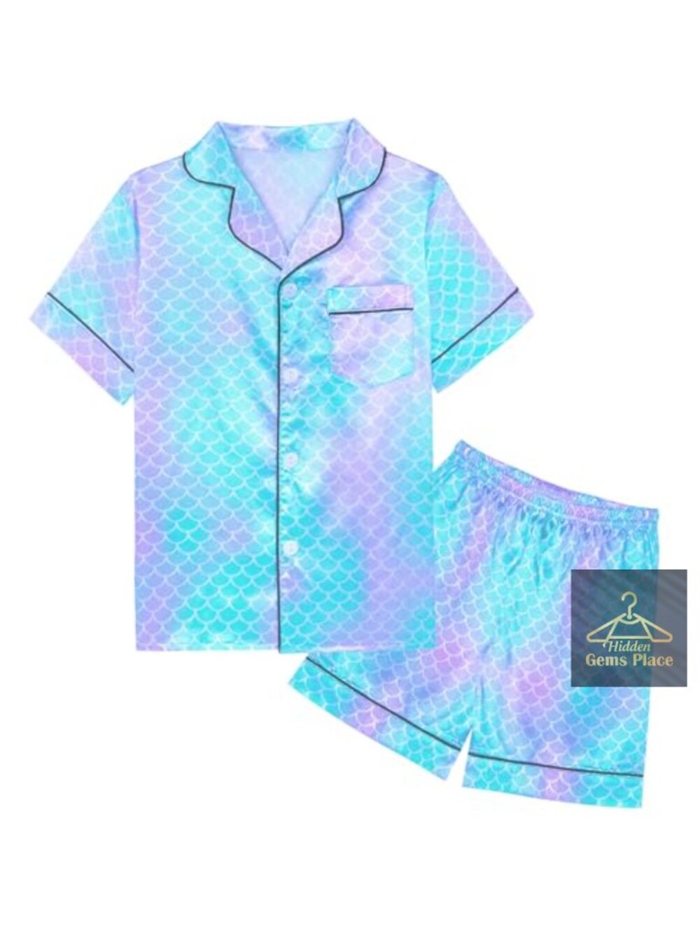 Girls Satin Short Sleeve Button Down Pajama Set Silky Sleepwear